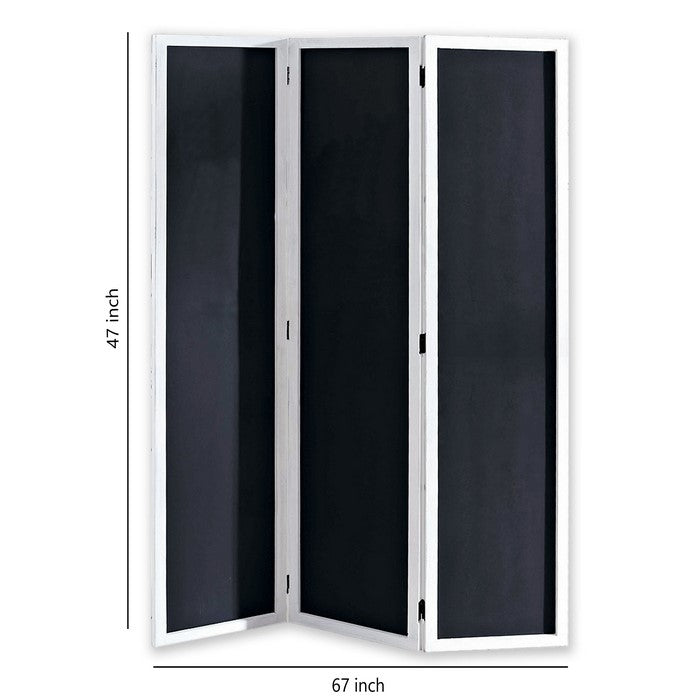 Chalkboard and Wooden 3 Panel Room Divider, Black and White