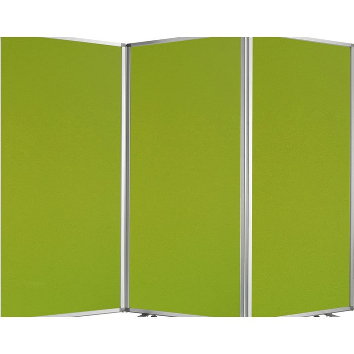 Accordion Style Fabric Upholstered 3 Panel Room Divider, Green and Gray