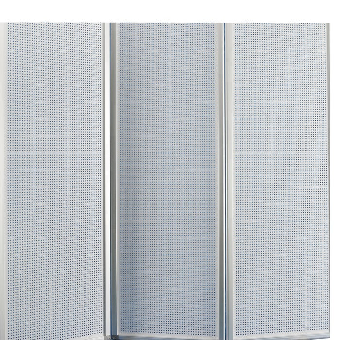 Accordion Style Metal 3 Panel Room Divider with Perforated Details, White