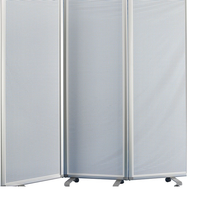 Accordion Style Metal 3 Panel Room Divider with Perforated Details, White