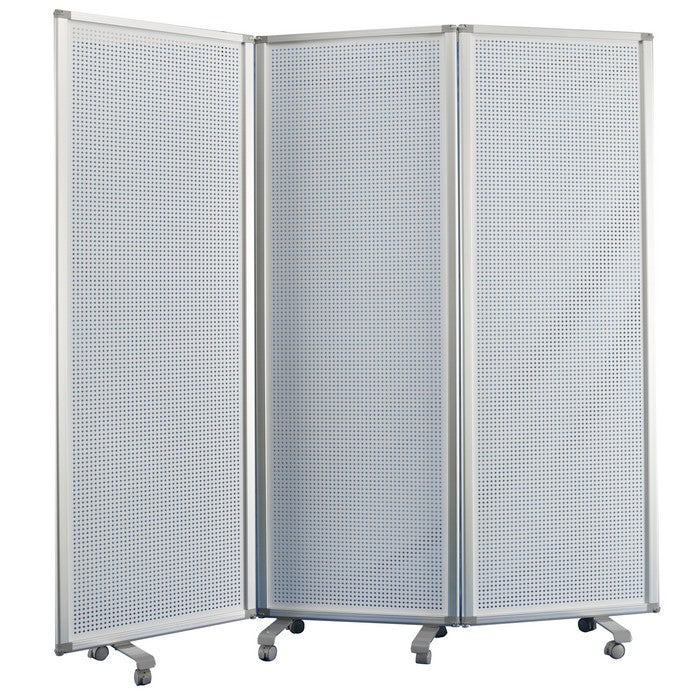 Accordion Style Metal 3 Panel Room Divider with Perforated Details, White