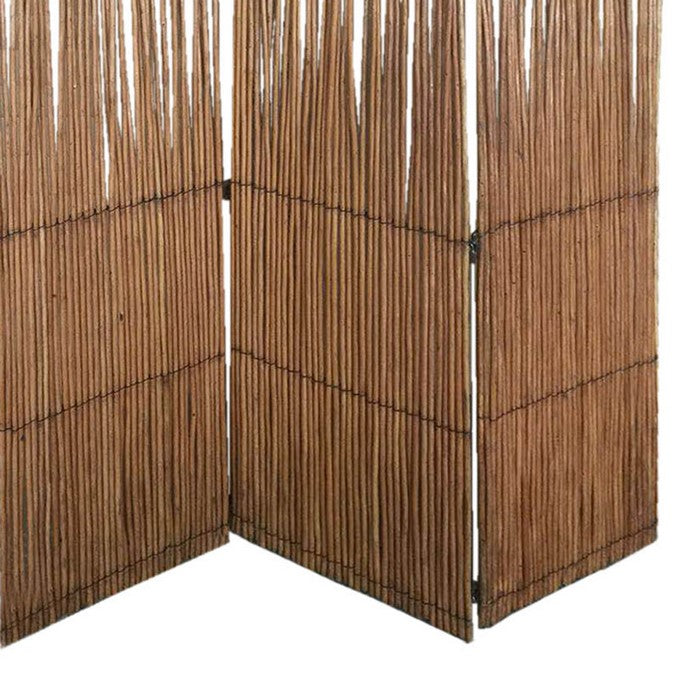 Traditional Style 3 Panel Wooden Willow Branch Room Divider, Brown