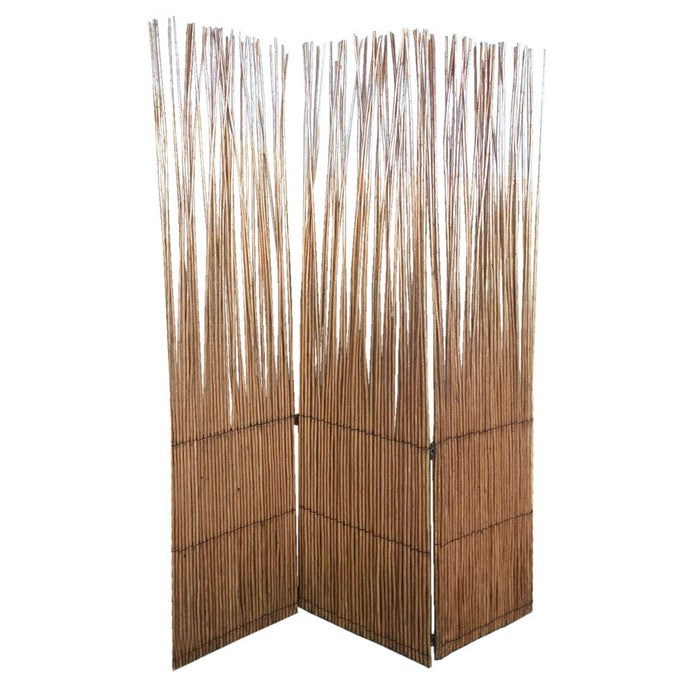 Traditional Style 3 Panel Wooden Willow Branch Room Divider, Brown