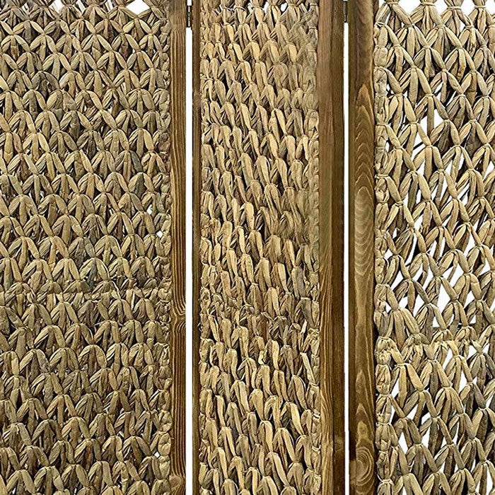 Woven Seagrass 3 Panel Wooden Room Divider, Natural Brown
