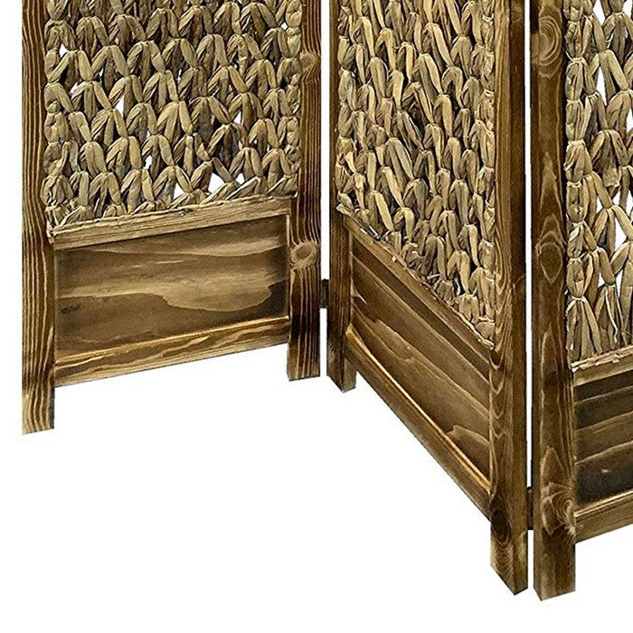 Woven Seagrass 3 Panel Wooden Room Divider, Natural Brown