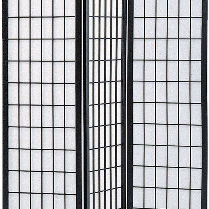 Wooden 3 Panel Room Divider with Shoji Paper Inserts, Black and White