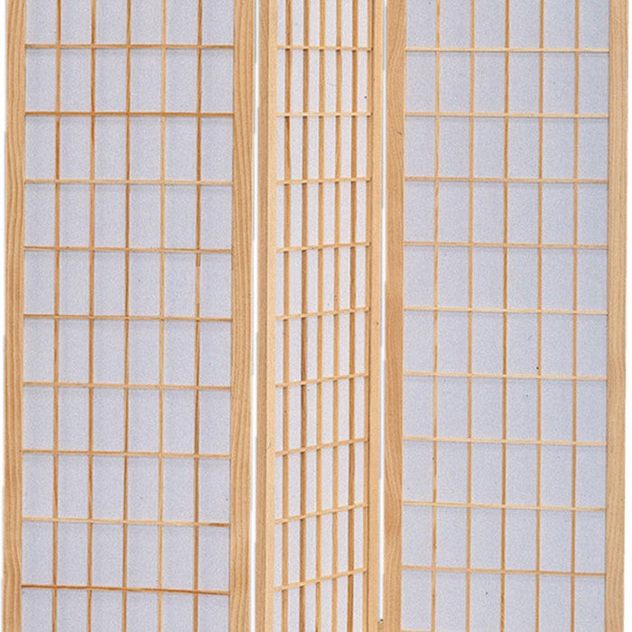 Wooden 3 Panel Room Divider with Shoji Paper Inserts, Brown and White