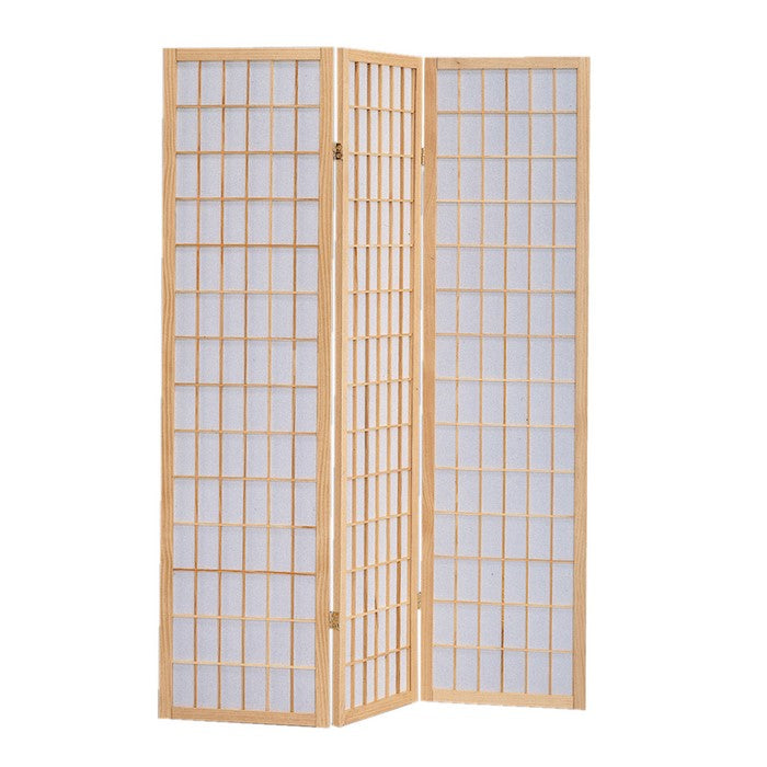 Wooden 3 Panel Room Divider with Shoji Paper Inserts, Brown and White