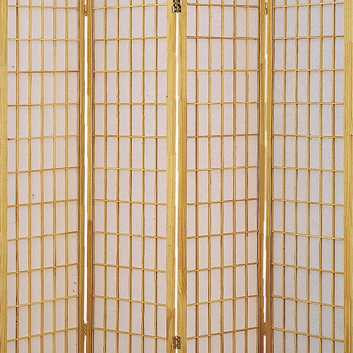 Wooden 4 Panel Room Divider with Shoji Paper Inserts, Brown and White