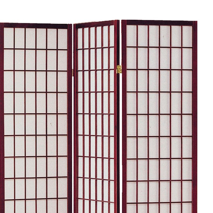 3 Panel Room Divider with Shoji Inserts, Cherry Brown and White