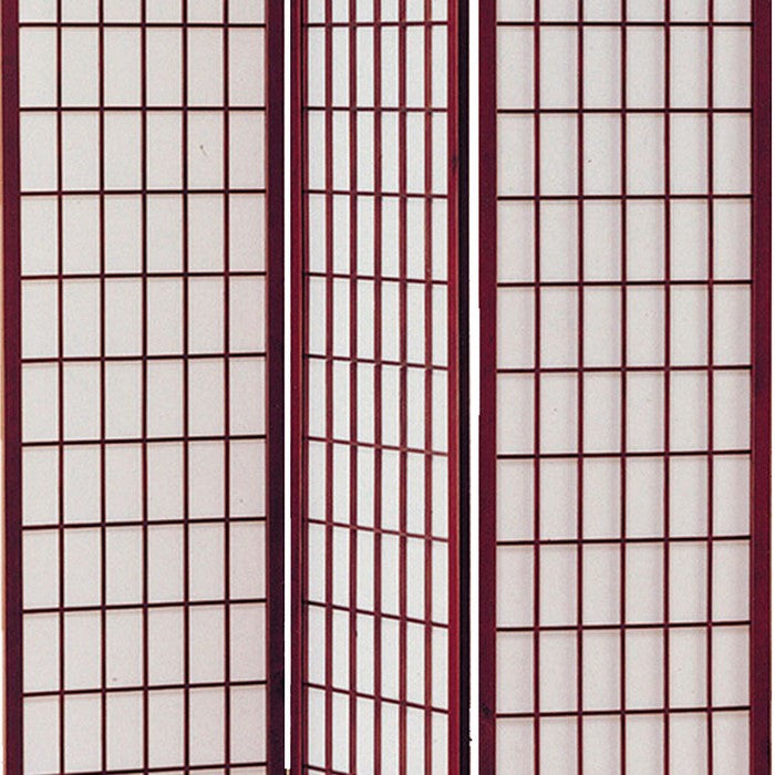3 Panel Room Divider with Shoji Inserts, Cherry Brown and White