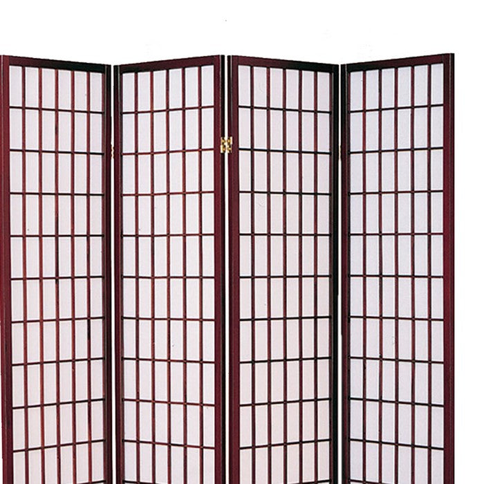 4 Panel Room Divider with Shoji Inserts, Cherry Brown and White