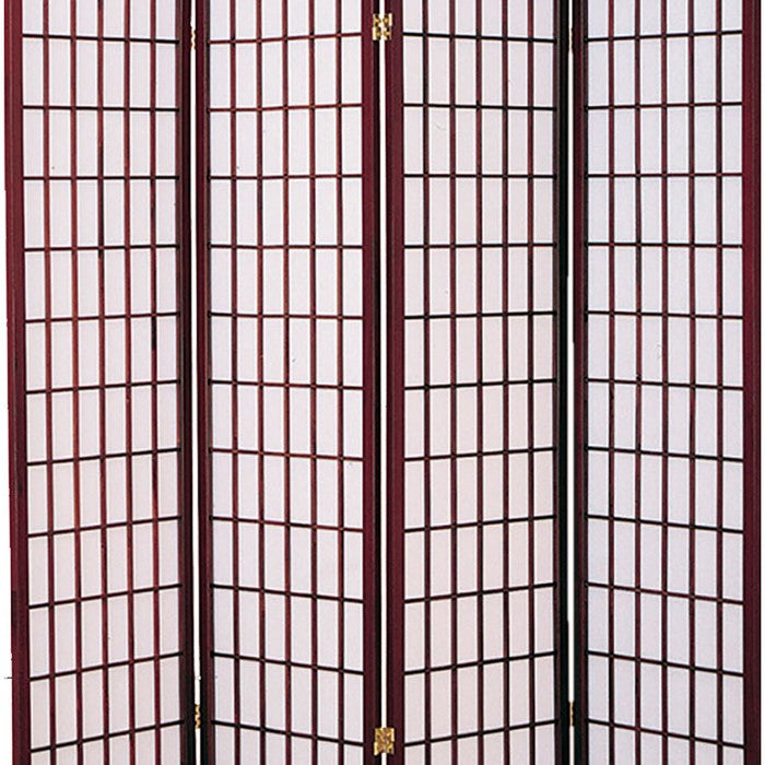 4 Panel Room Divider with Shoji Inserts, Cherry Brown and White