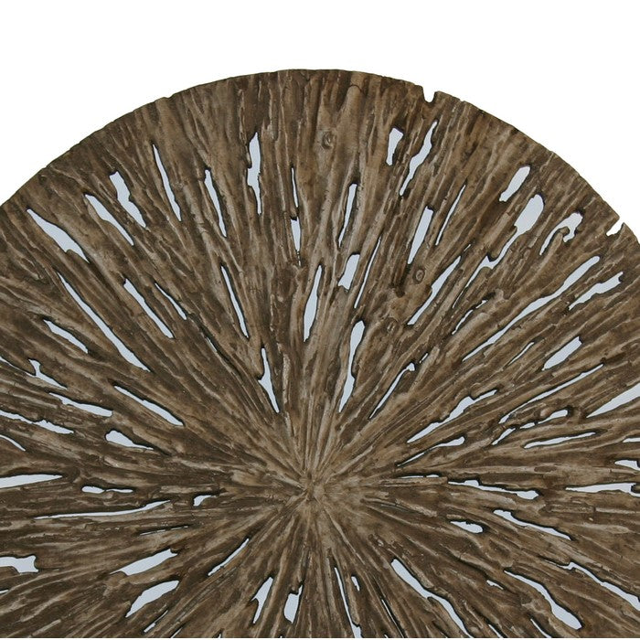 Round Shape Rotten Wood Sandstone Wall Decor with Cut Outs,Small, Oak Brown