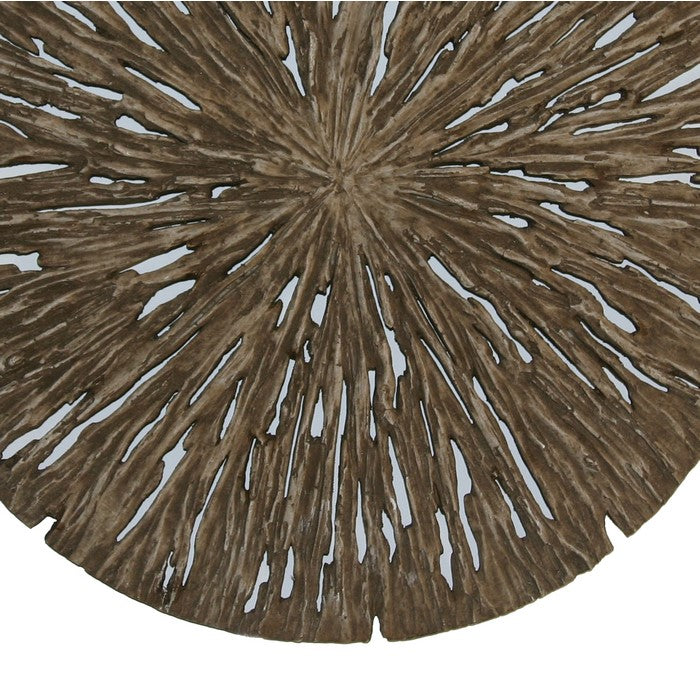 Round Shape Rotten Wood Sandstone Wall Decor with Cut Outs,Small, Oak Brown