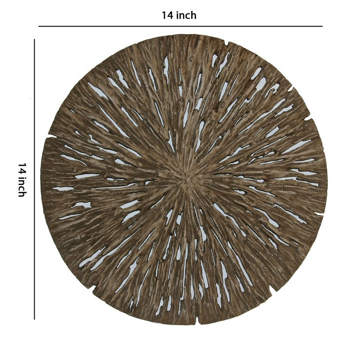 Round Shape Rotten Wood Sandstone Wall Decor with Cut Outs,Small, Oak Brown