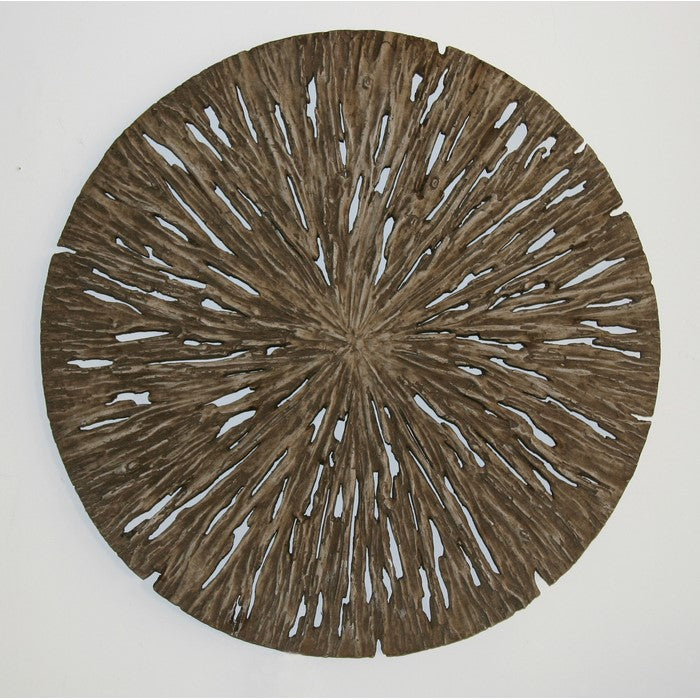 Round Shape Rotten Wood Sandstone Wall Decor with Cut Outs,Small, Oak Brown