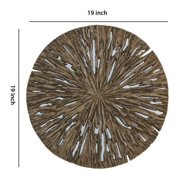 Round Shape Rotten Wood Sandstone Wall Decor with Cut Out,Medium, Oak Brown