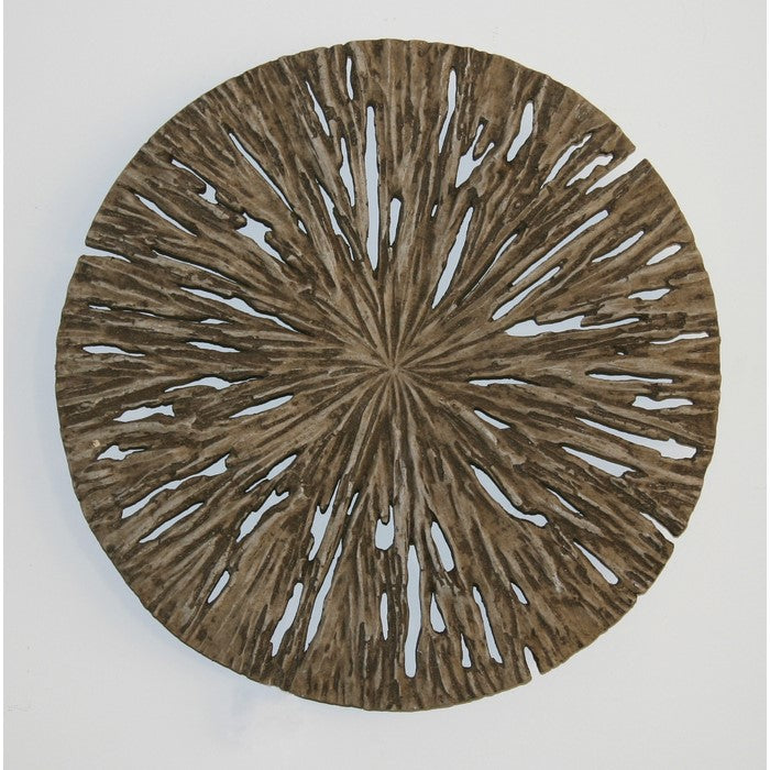 Round Shape Rotten Wood Sandstone Wall Decor with Cut Out,Medium, Oak Brown