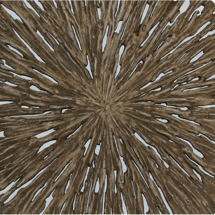 Round Shape Rotten Wood Sandstone Wall Decor with Cut Out, Large, Oak Brown