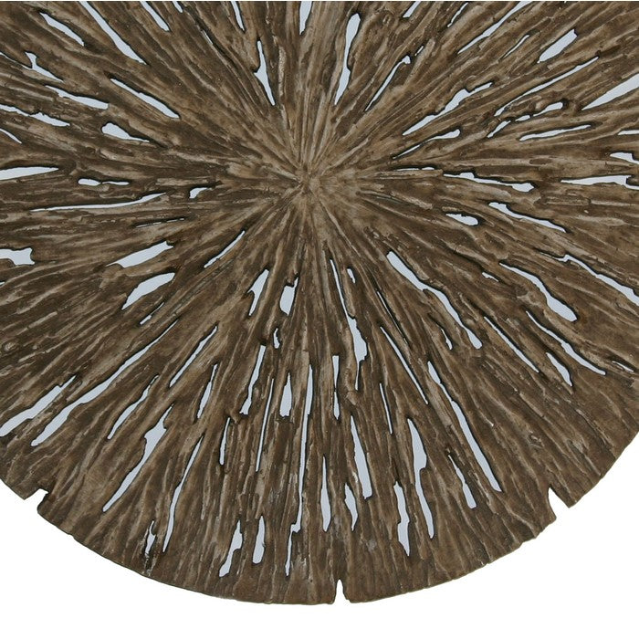 Round Shape Rotten Wood Sandstone Wall Decor with Cut Out, Large, Oak Brown