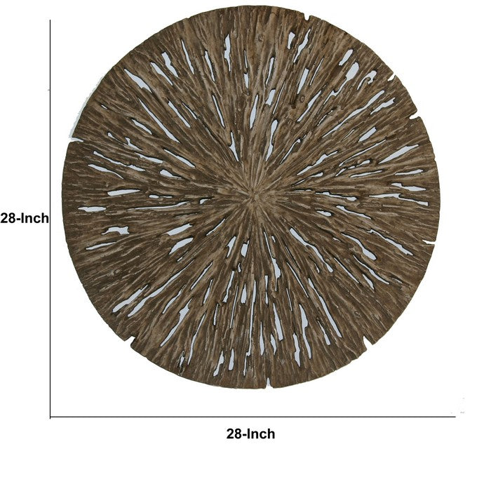 Round Shape Rotten Wood Sandstone Wall Decor with Cut Out, Large, Oak Brown