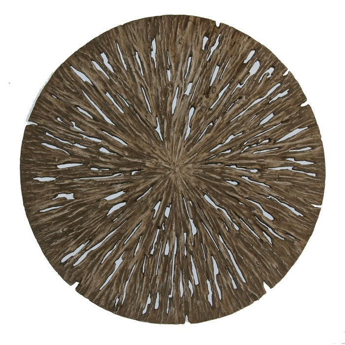Round Shape Rotten Wood Sandstone Wall Decor with Cut Out, Large, Oak Brown