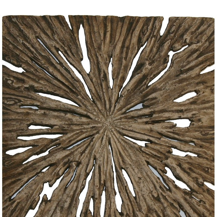 Square Rotten Wood Sandstone Wall Decor with Cut Outs, Small, Oak Brown