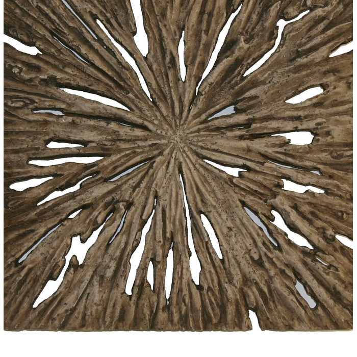 Square Rotten Wood Sandstone Wall Decor with Cut Outs, Small, Oak Brown
