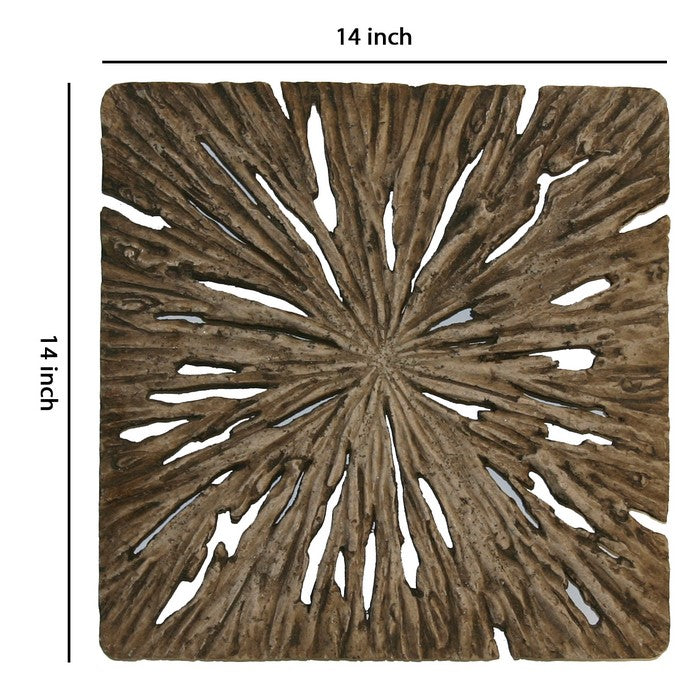 Square Rotten Wood Sandstone Wall Decor with Cut Outs, Small, Oak Brown