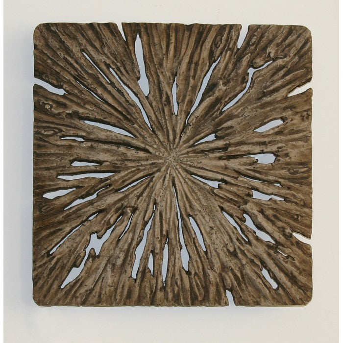Square Rotten Wood Sandstone Wall Decor with Cut Outs, Small, Oak Brown