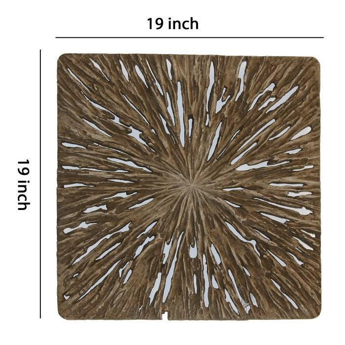 Square Rotten Wood Sandstone Wall Decor with Cut Out, Medium, Oak Brown