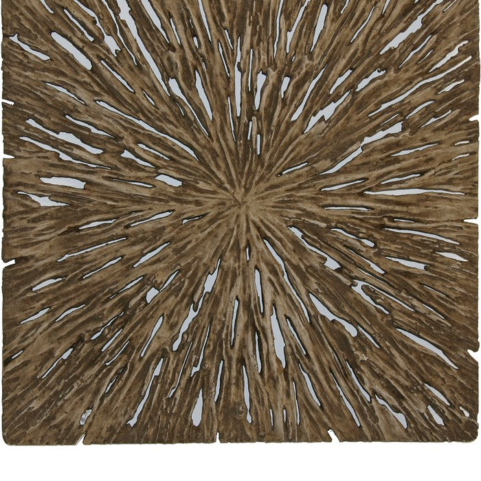 Square Rotten Wood Sandstone Wall Decor with Cut Out, Large, Oak Brown
