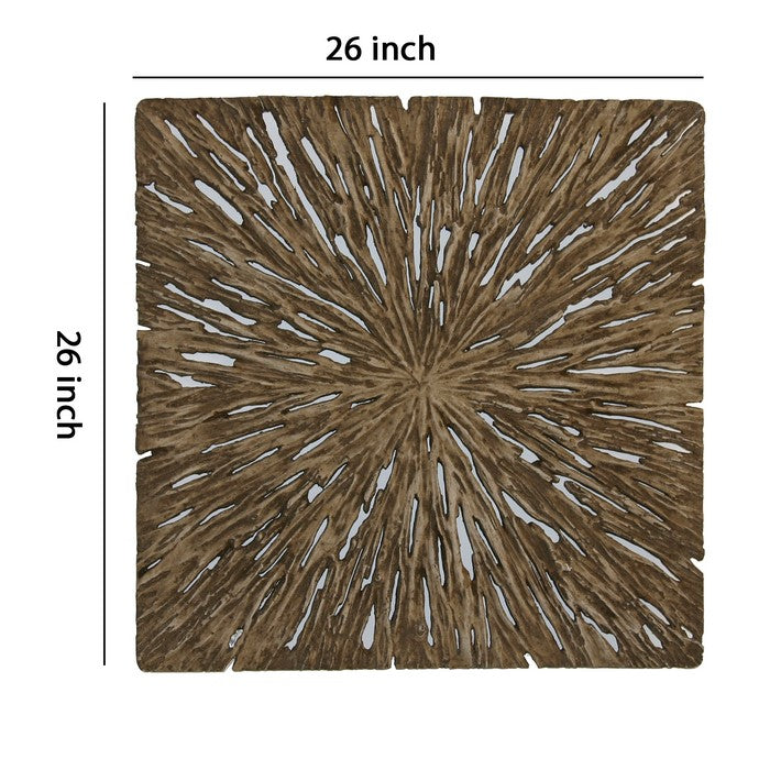 Square Rotten Wood Sandstone Wall Decor with Cut Out, Large, Oak Brown