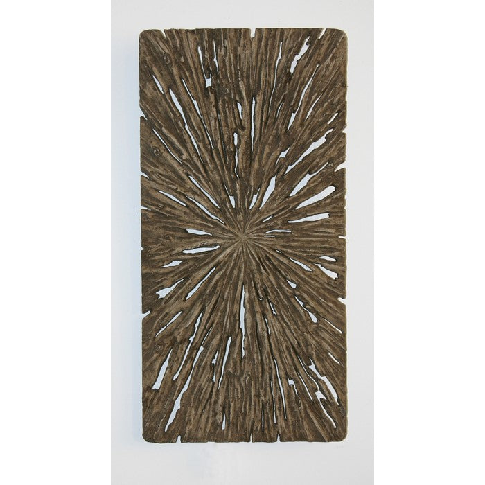 Rectangle Rotten Wood Sandstone Wall Decor with Cut Out, Large, Oak Brown