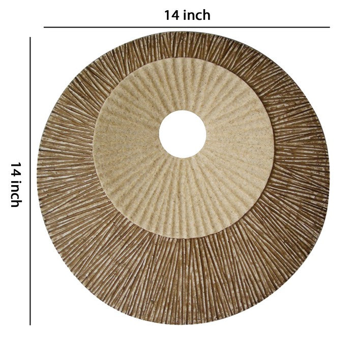 Round and Ribbed Double Layer Sandstone Wall Art, Small, Brown and Beige