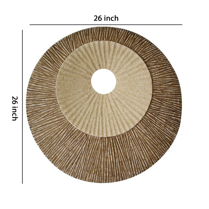 Round and Ribbed Double Layer Sandstone Wall Art, Large, Brown and Beige