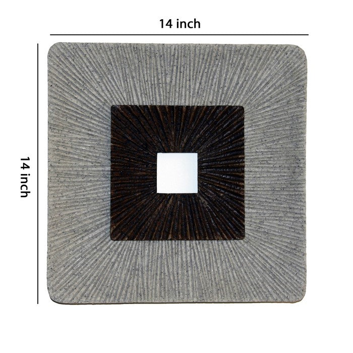 Square Shaped Wall Decor with Ribbed Details, Small, Brown and Gray
