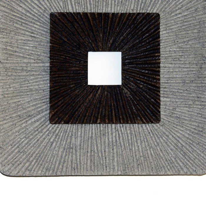 Square Shaped Wall Decor with Ribbed Details, Large, Brown and Gray