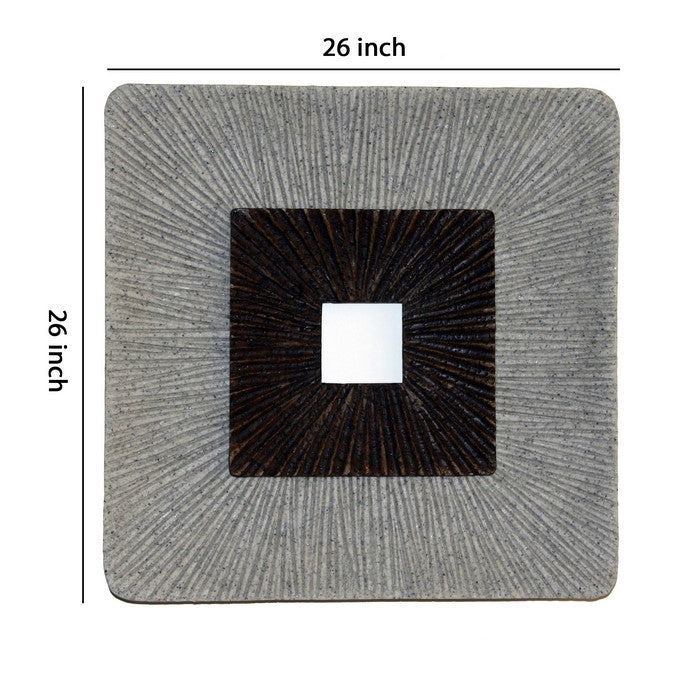 Square Shaped Wall Decor with Ribbed Details, Large, Brown and Gray