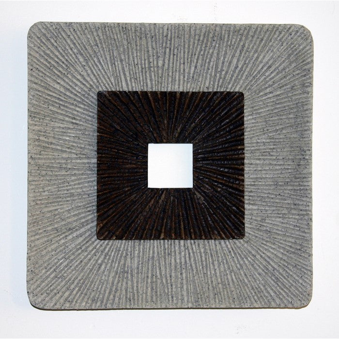 Square Shaped Wall Decor with Ribbed Details, Large, Brown and Gray