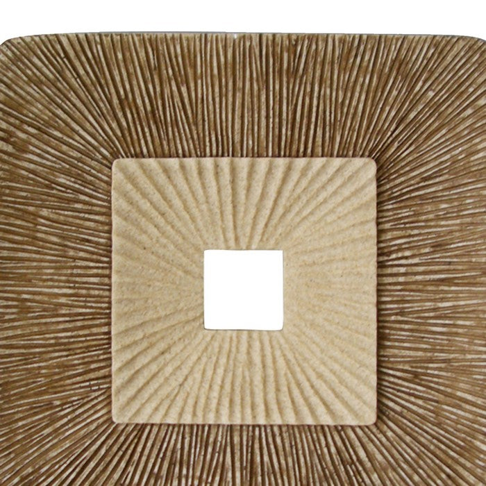 Square Sandstone Wall Decor with Ribbed Details, Small, Brown and Beige