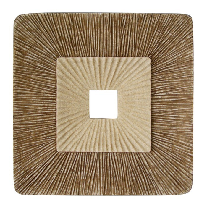 Square Sandstone Wall Decor with Ribbed Details, Small, Brown and Beige