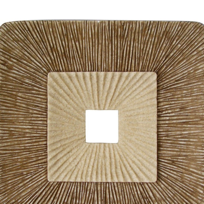 Square Sandstone Wall Decor with Ribbed Details, Medium, Brown and Beige