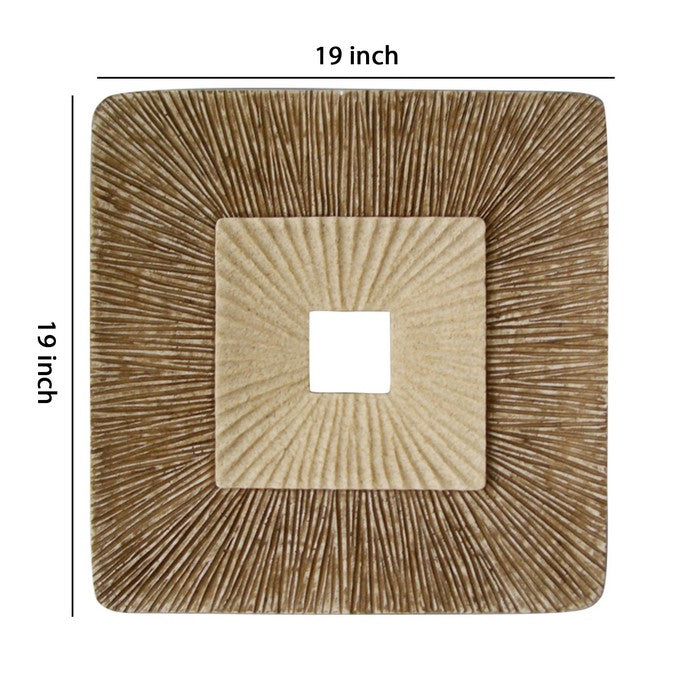 Square Sandstone Wall Decor with Ribbed Details, Medium, Brown and Beige