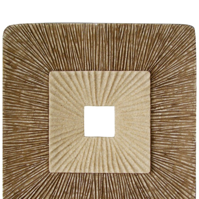 Square Sandstone Wall Decor with Ribbed Details, Large, Brown and Beige