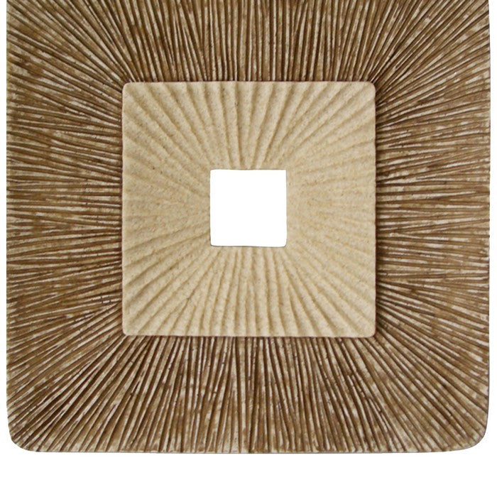 Square Sandstone Wall Decor with Ribbed Details, Large, Brown and Beige