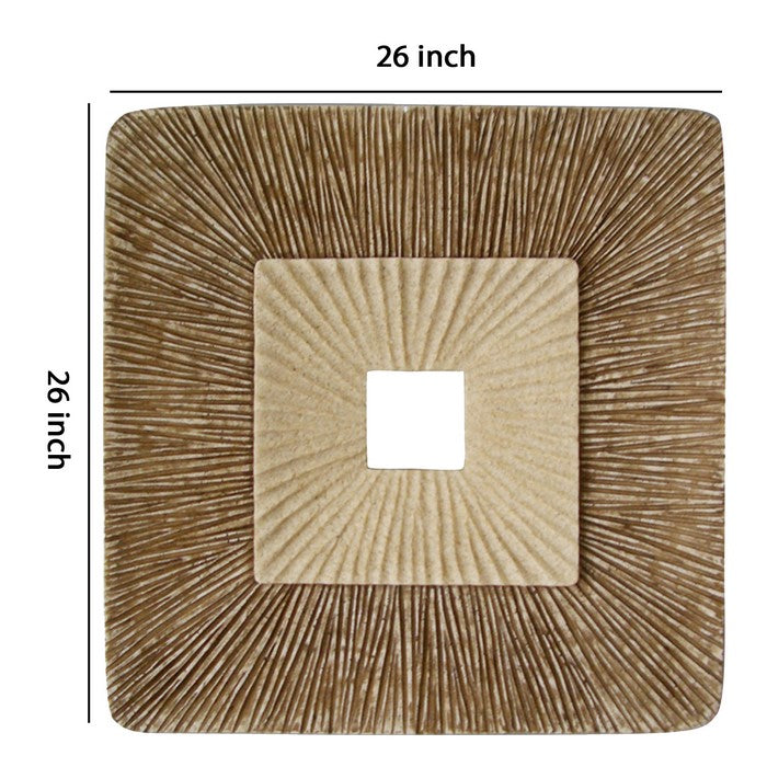 Square Sandstone Wall Decor with Ribbed Details, Large, Brown and Beige