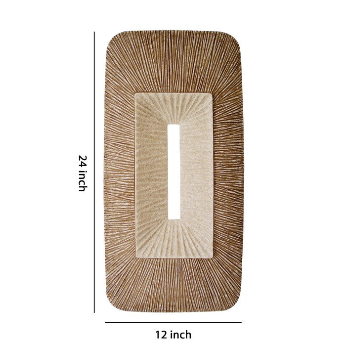 Rectangular Sandstone Wall Decor with Ribbed Details, Small, Brown and Beige