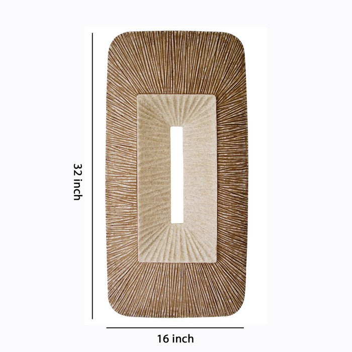 Rectangular Sandstone Wall Decor with Ribbed Details, Large, Brown and Beige